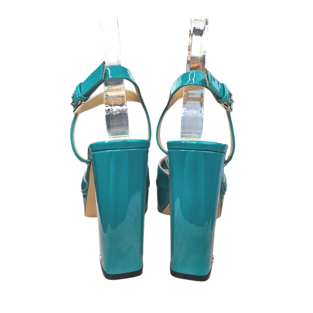 SERGIO ROSSI Milano Turquoise Patent Leather Platform Sandals - Picture 4 of 11